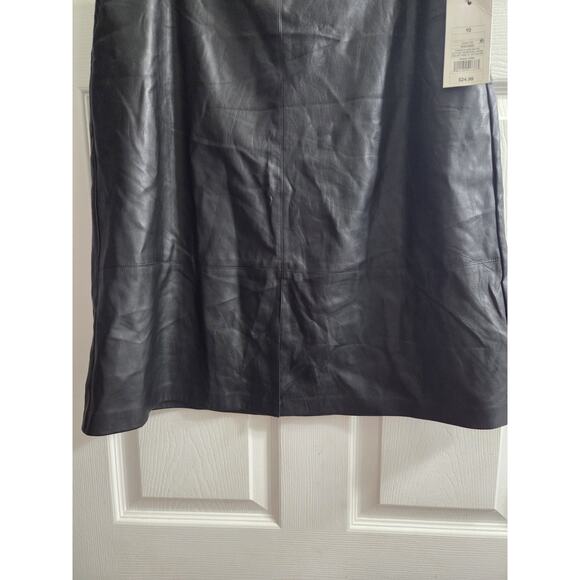 A New Day Women's Faux Leather Black Midi A Line Skirt NWT Size 10 Front Split - Picture 5 of 8